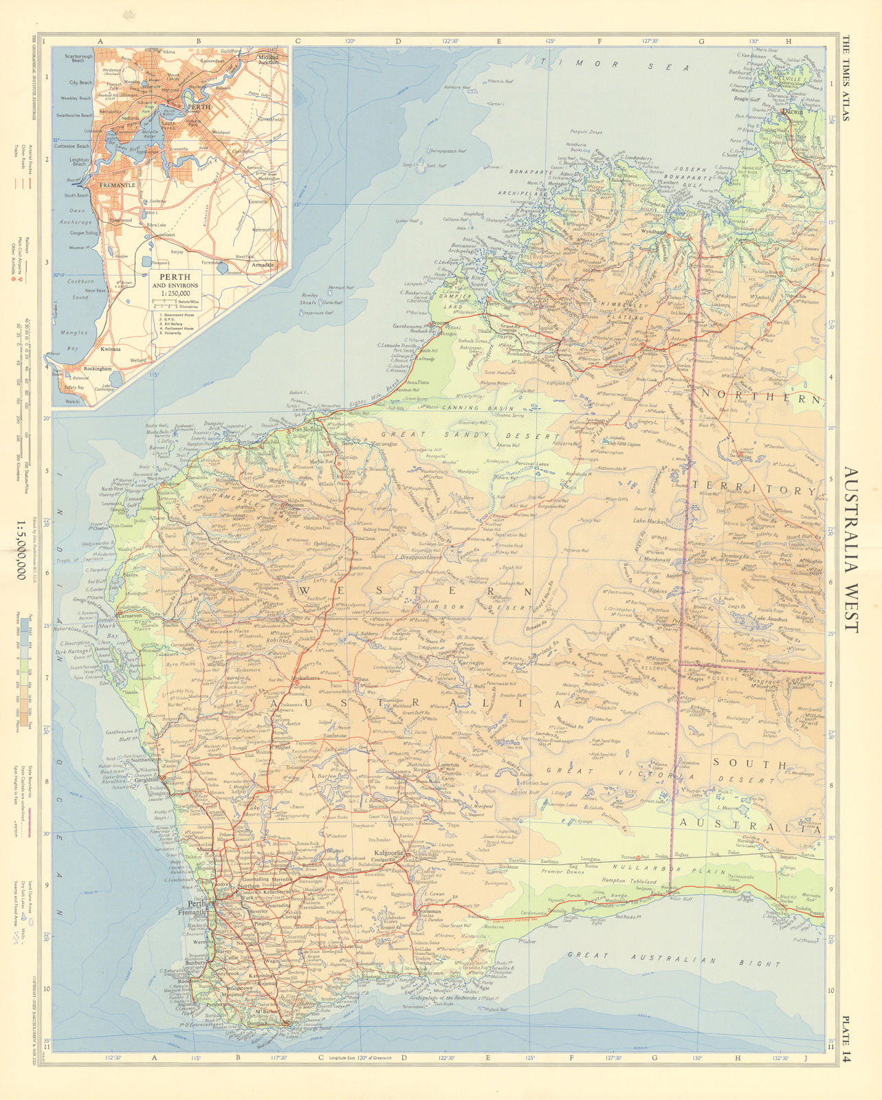 Western Australia. Perth & environs. TIMES 1958 old vintage map plan chart
