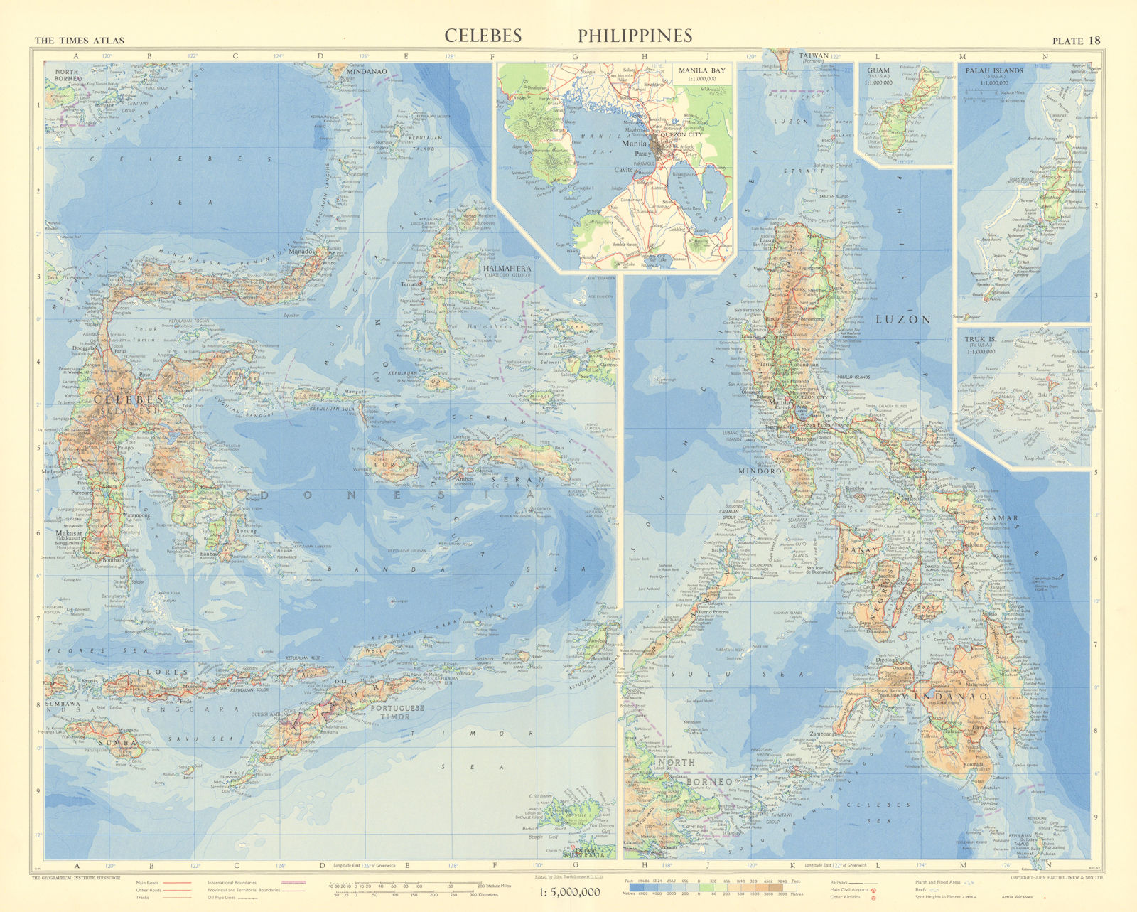 Celebes Sulawesi Moluccas Philippines Manila Guam Palau Truk. TIMES 1958 map