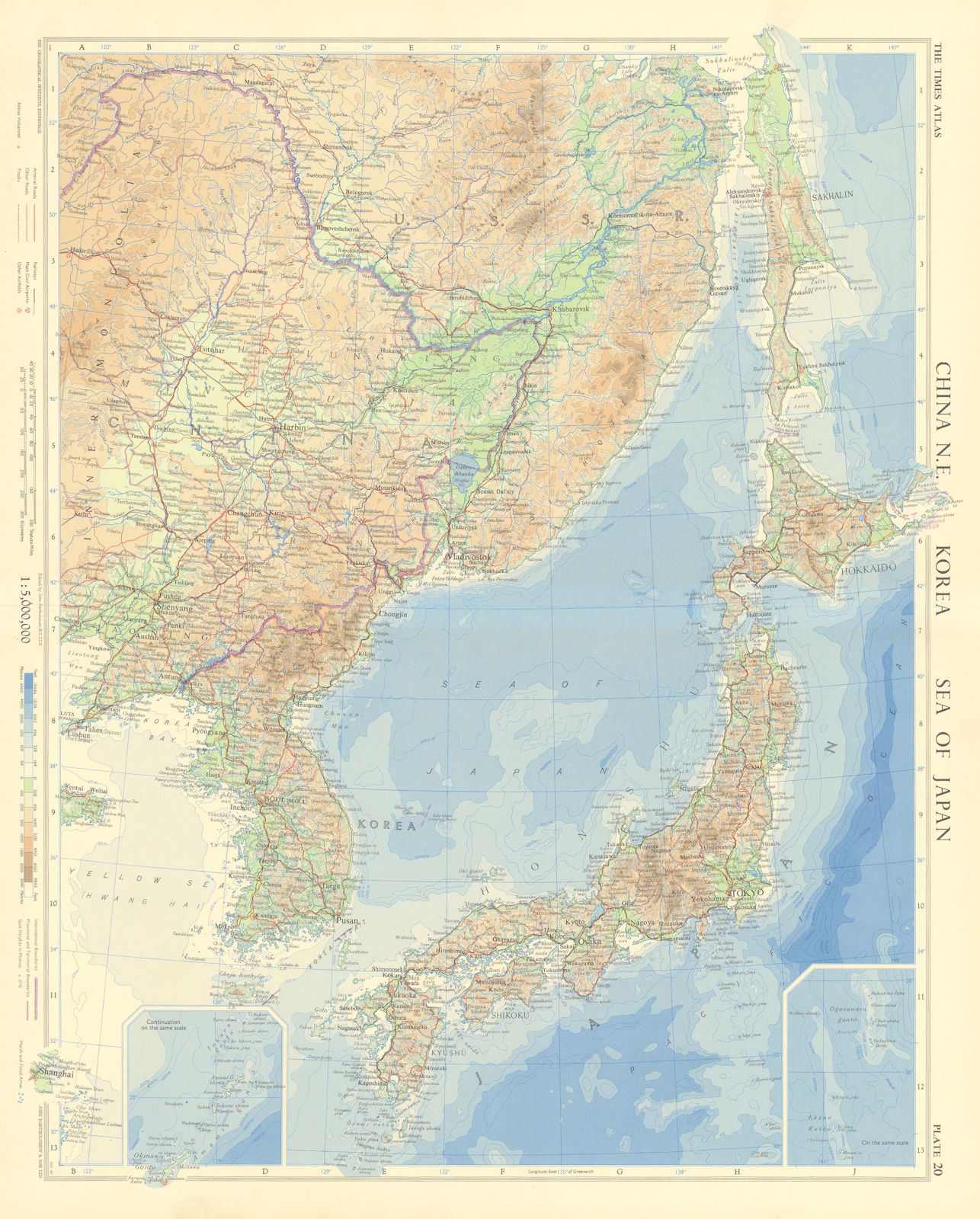 North-east China Korea Japan Russian Far East. North East Asia. TIMES 1958 map