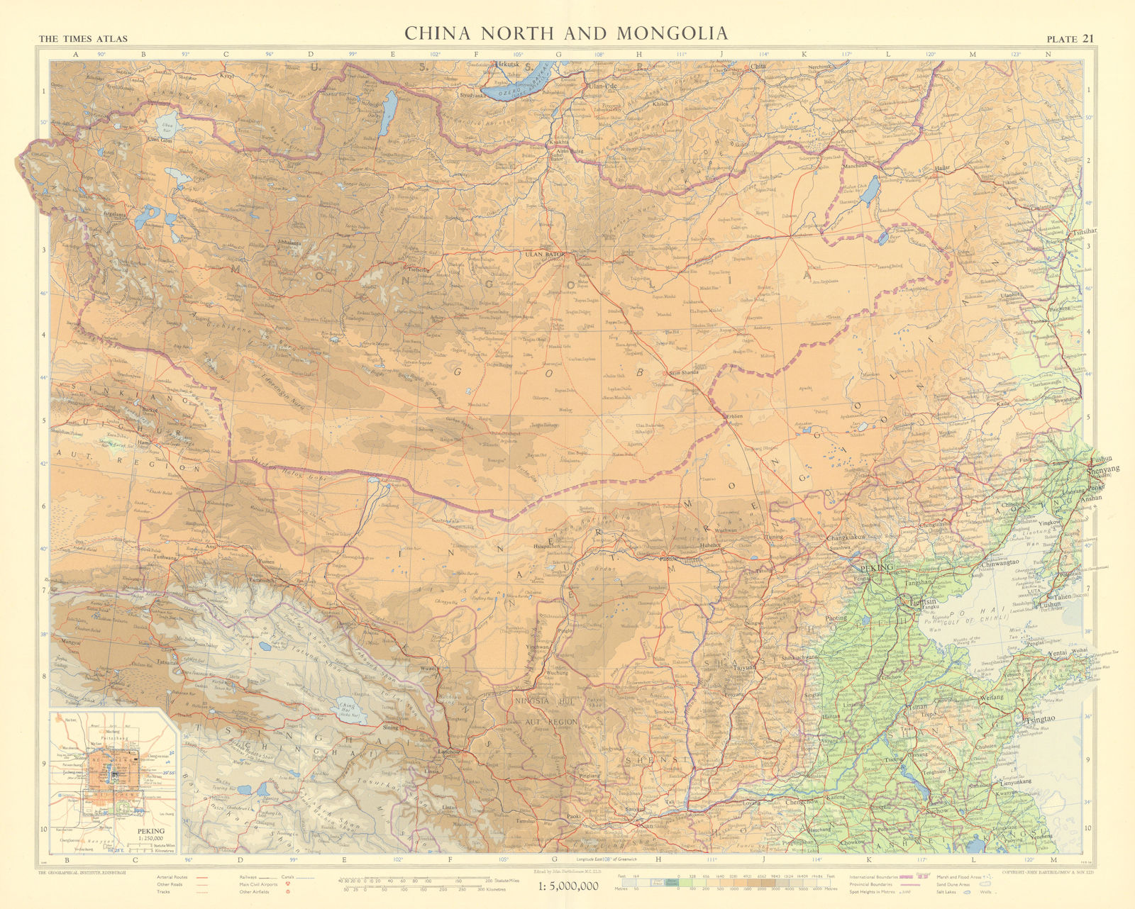 Northern China & Mongolia. Peking plan. TIMES 1958 old vintage map chart