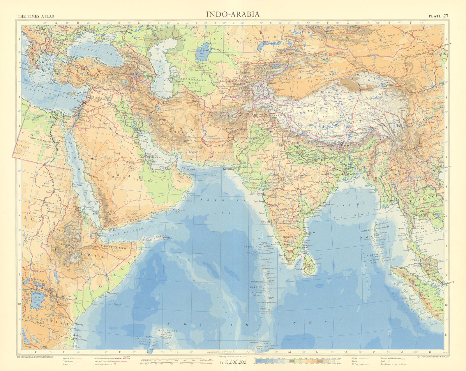 South Asia. Middle East Africa Indian Ocean. "Dubayy" Dubai. TIMES 1959 map