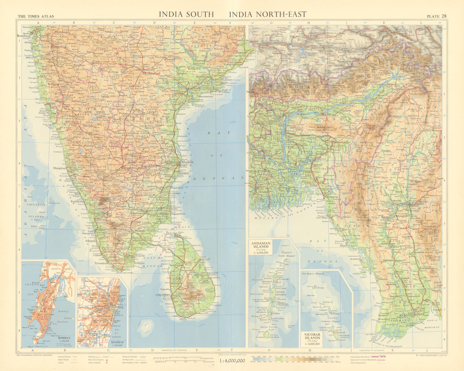 India South. East Pakistan Bangladesh Burma Andaman Nicobar. TIMES 1959 map
