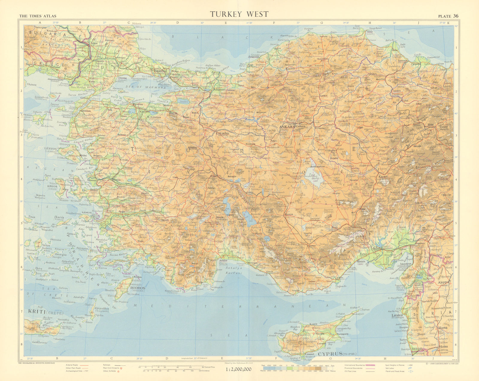 Associate Product Western Turkey. Anatolia Aegean Cyprus. TIMES 1959 old vintage map plan chart
