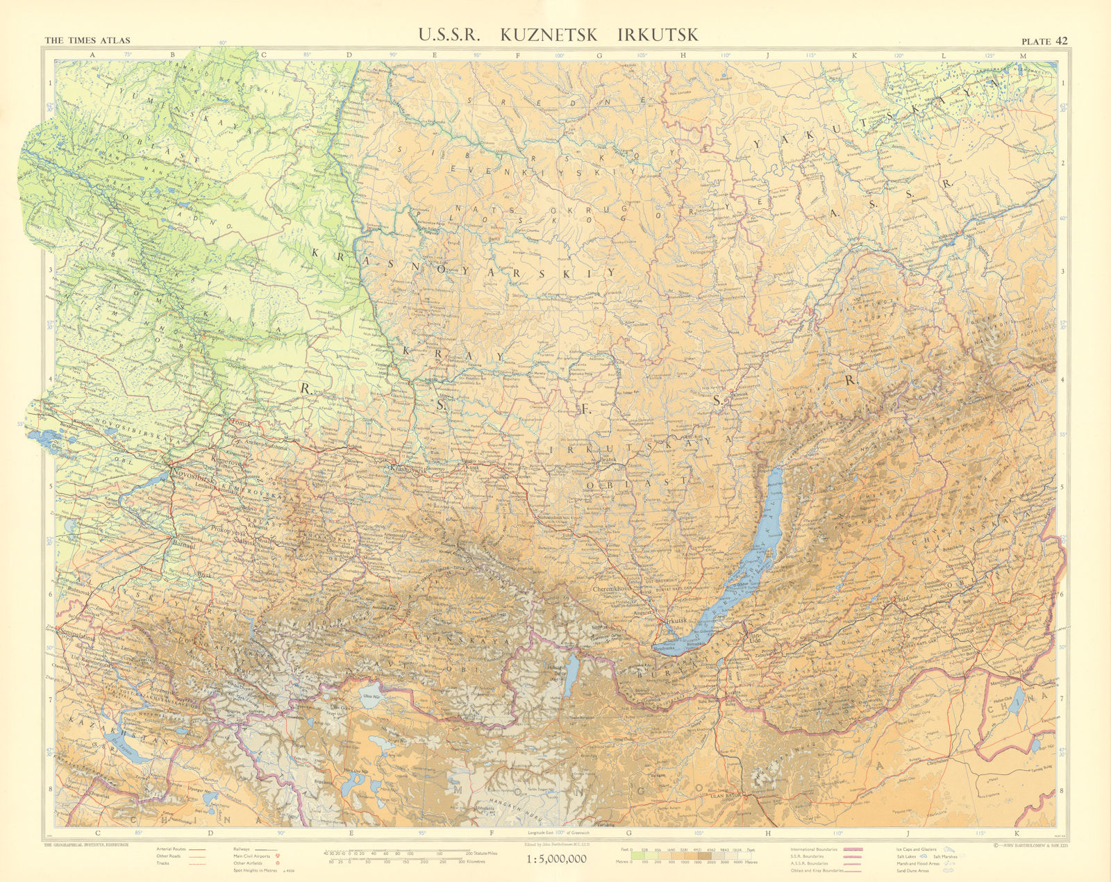 Southern Siberia. USSR Russia. Kuznetsk Irkutsk Krasnoyarsk. TIMES 1959 map