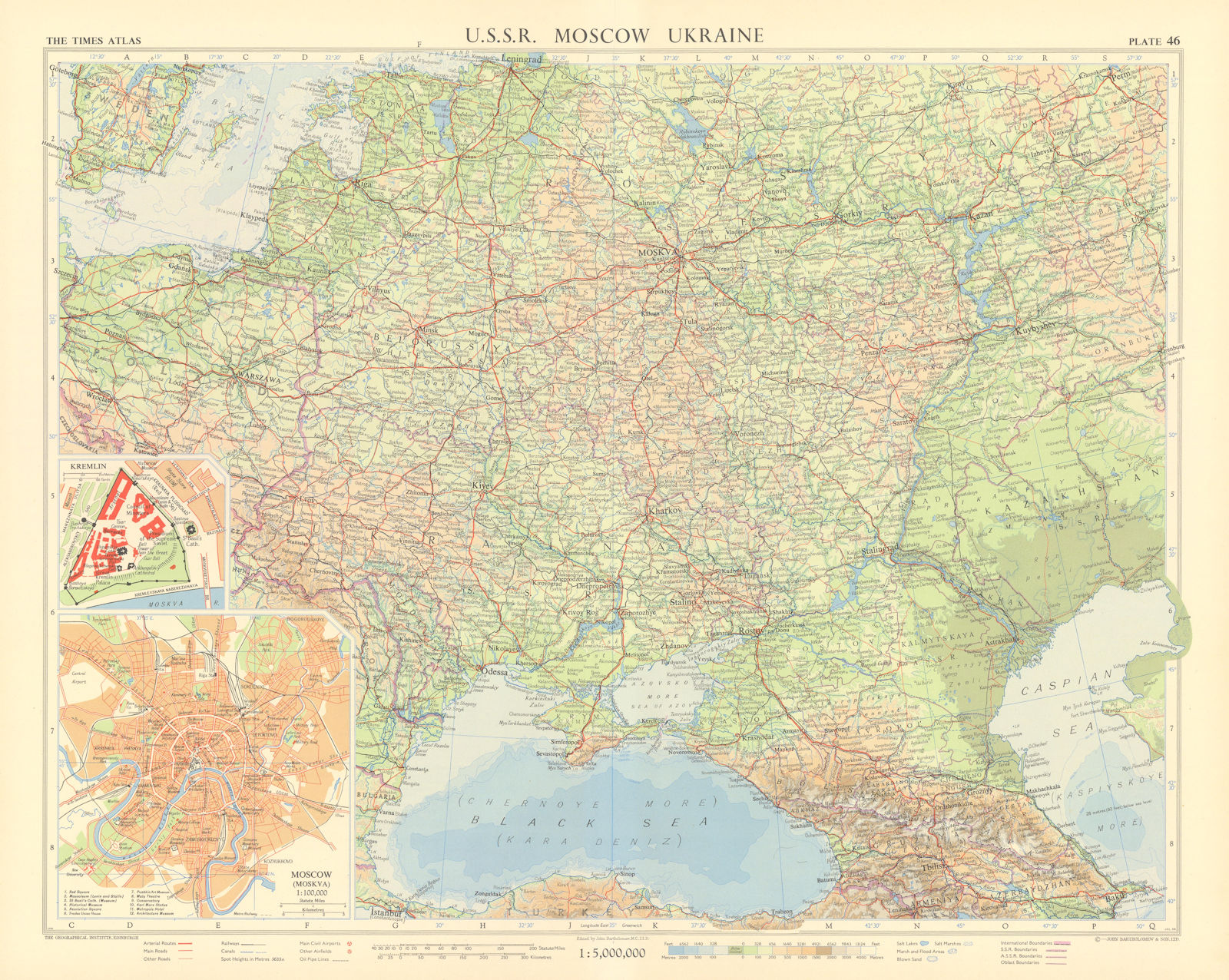 Southwest Russia & Ukraine. USSR. Moscow & Kremlin plans. TIMES 1959 old map
