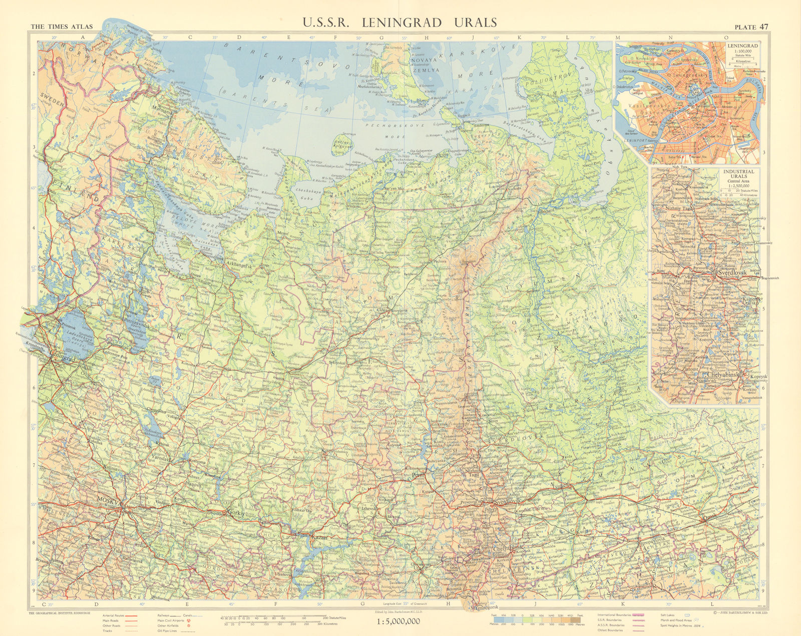Northwest Russia. USSR. Industrial Urals inset. Leningrad plan. TIMES 1959 map