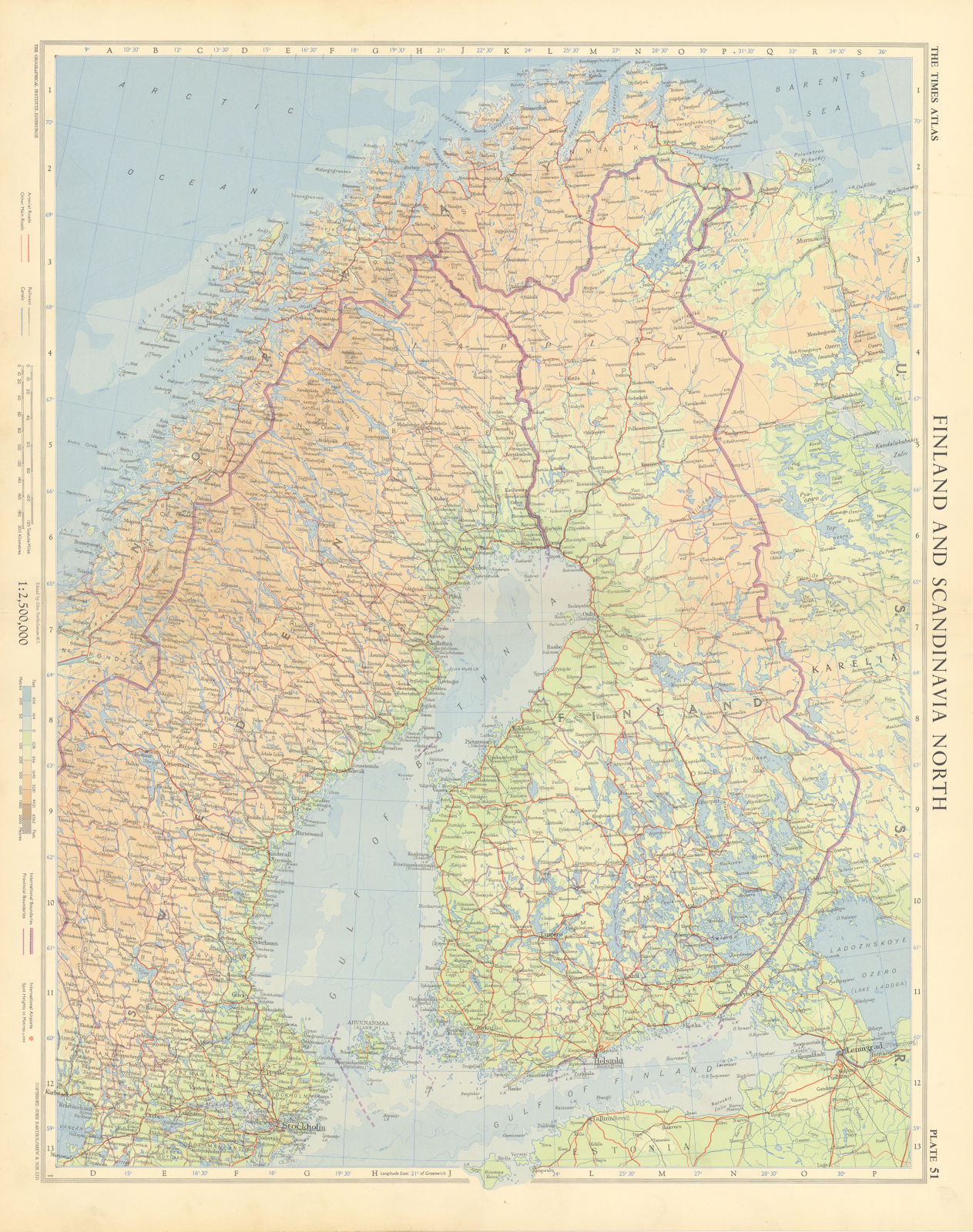 Finland & northern Scandinavia. Sweden & Norway. Gulf of Bothnia. TIMES 1955 map