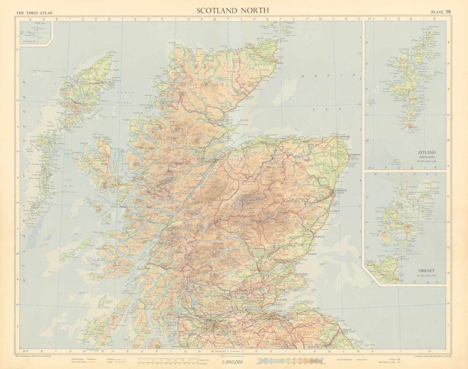 Northern Scotland. Highlands & Islands. Shetland & Orkneys. TIMES 1955 old map
