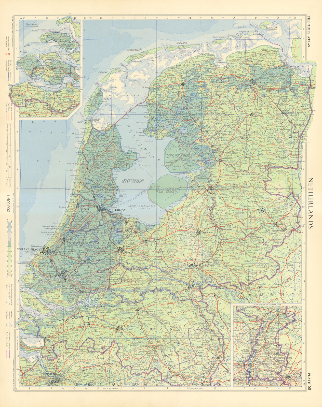Associate Product Netherlands showing polders under construction & below sea level. TIMES 1955 map