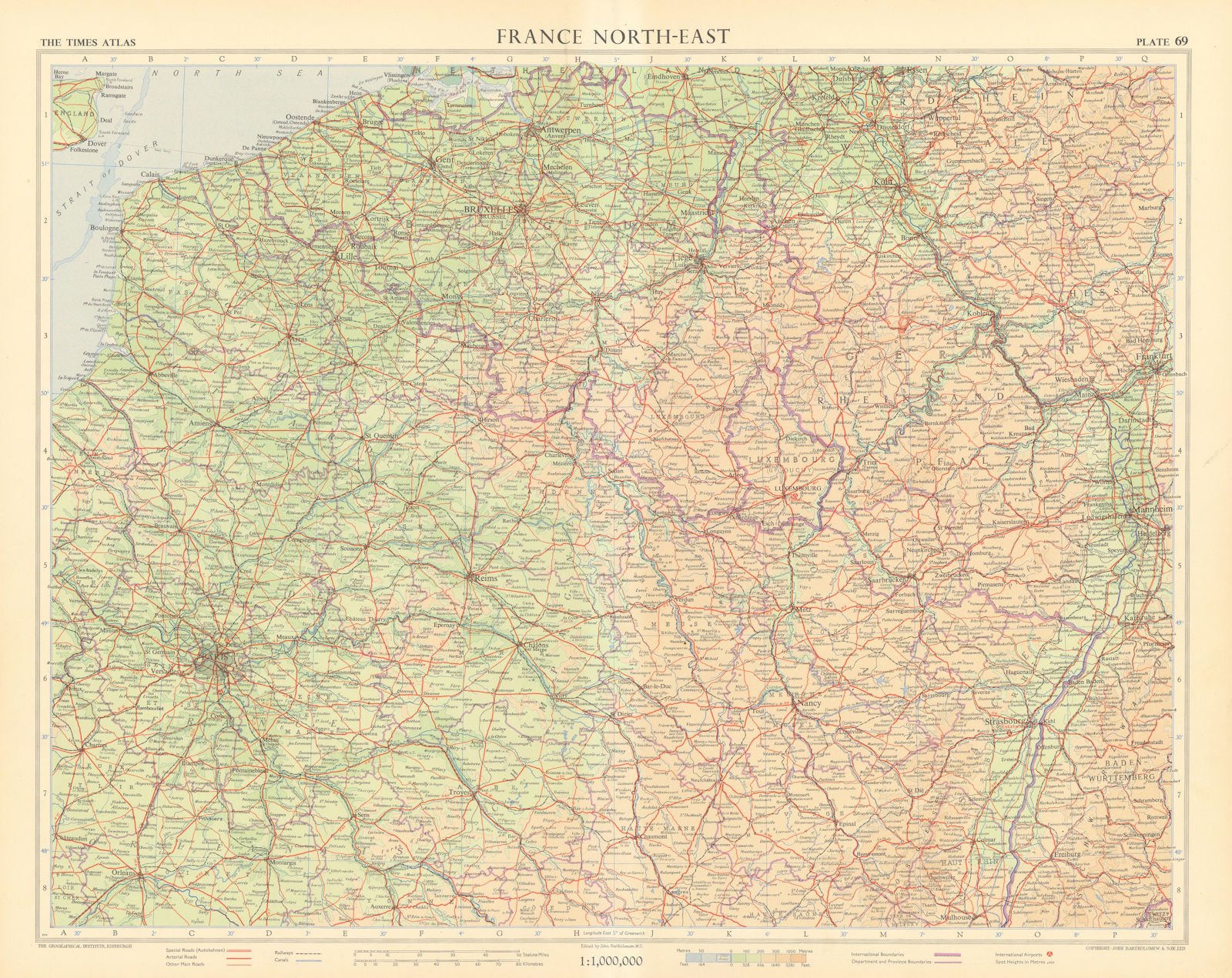 Associate Product France north-east. Hauts-de-France Grand Est. Luxembourg Belgium. TIMES 1955 map