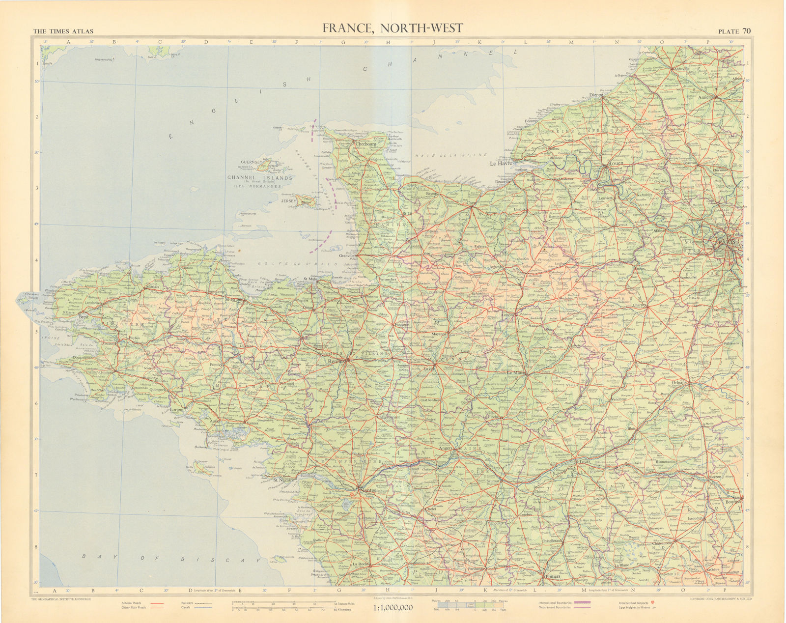 Associate Product France north-west. Normandy Brittany Pays de Loire. TIMES 1955 old vintage map