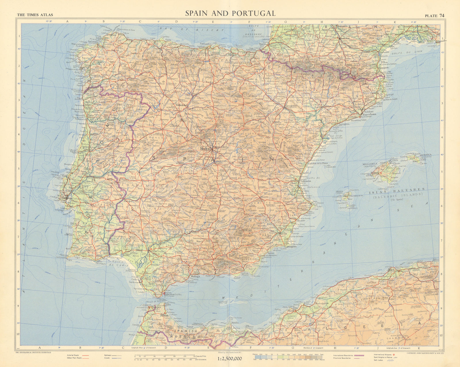Spain Portugal Iberia Spanish Morocco. Tangier International Zone TIMES 1956 map
