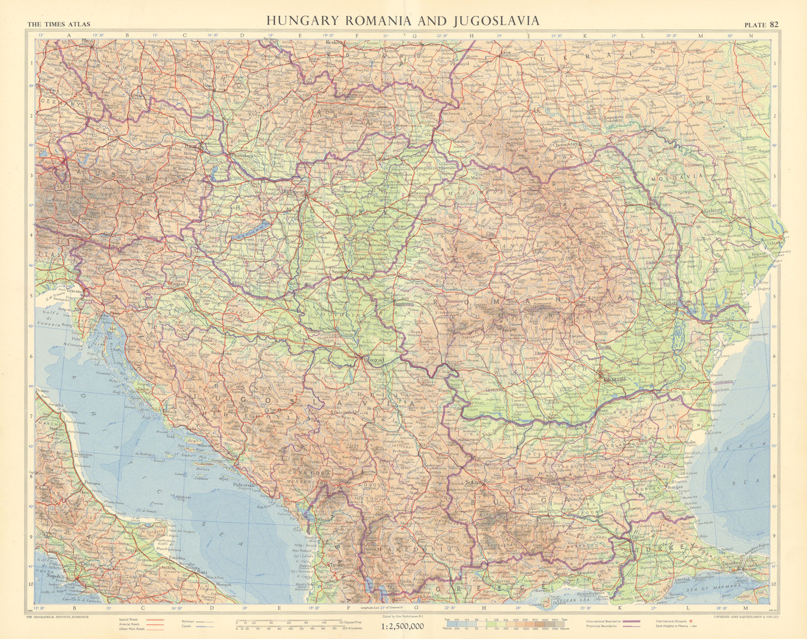 Hungary. Romania. Jugoslavia / Yugoslavia. Bulgaria. Balkans. TIMES 1956 map