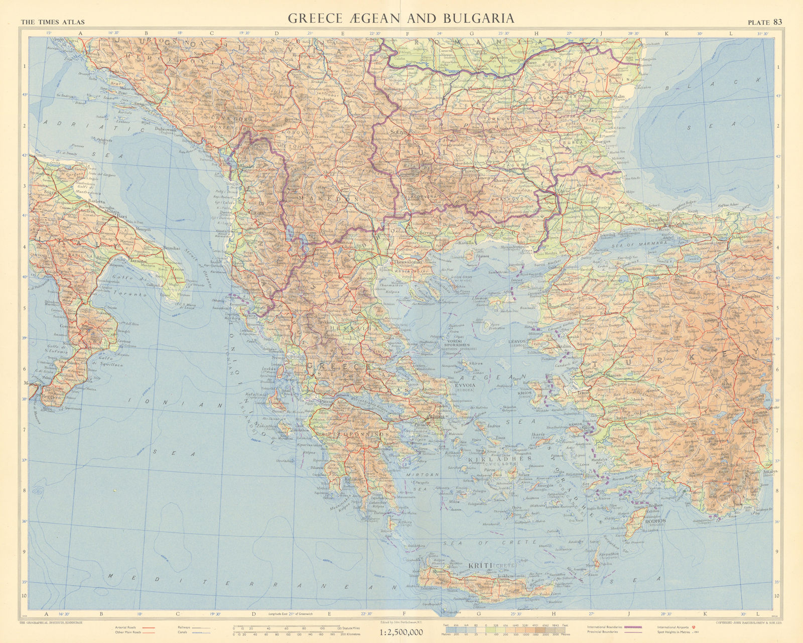 Greece Aegean Bulgaria Yugoslavia Balkans. Southeast Europe. TIMES 1956 map