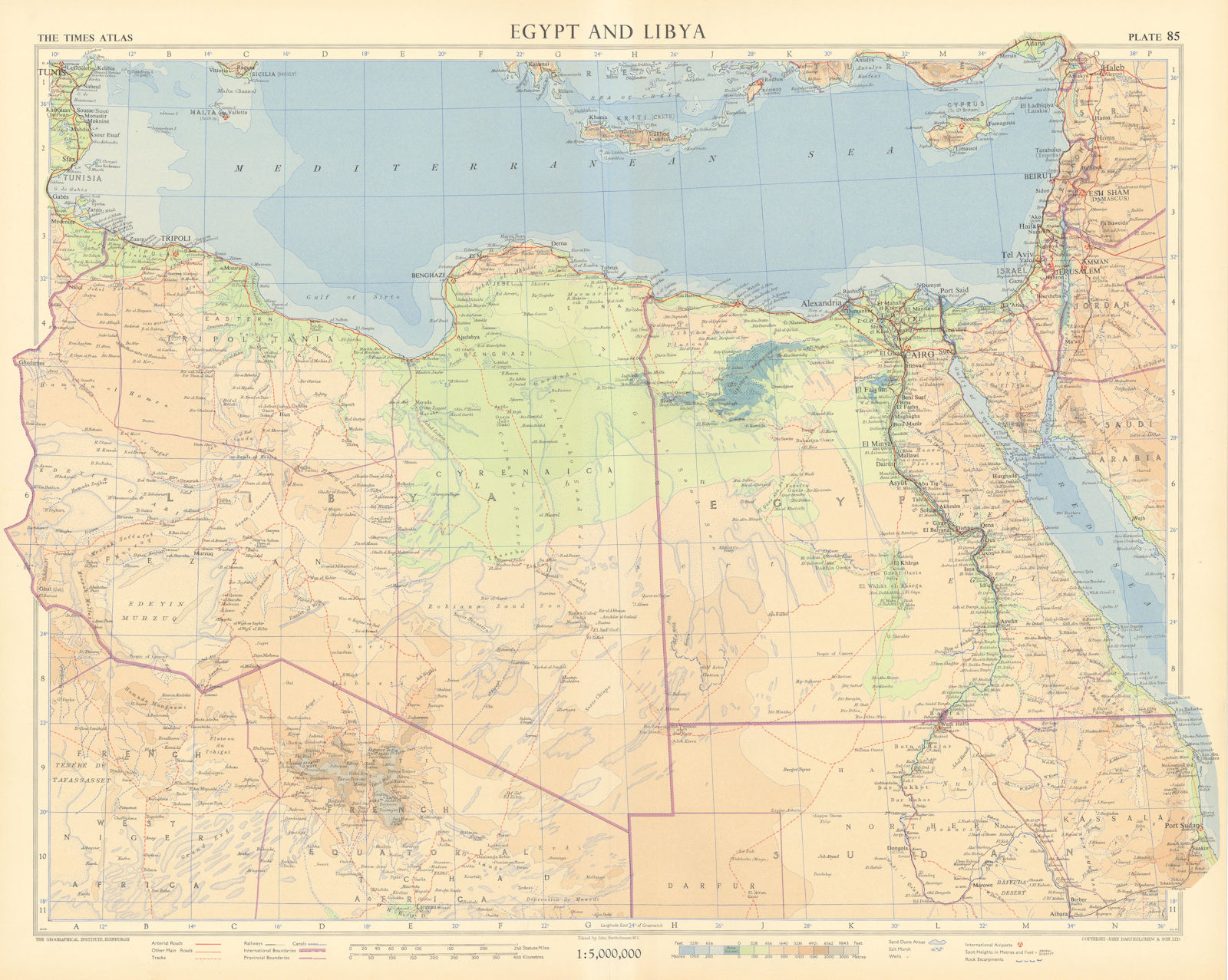 Egypt and Libya. Sand dune areas & desert tracks. North Africa. TIMES 1956 map