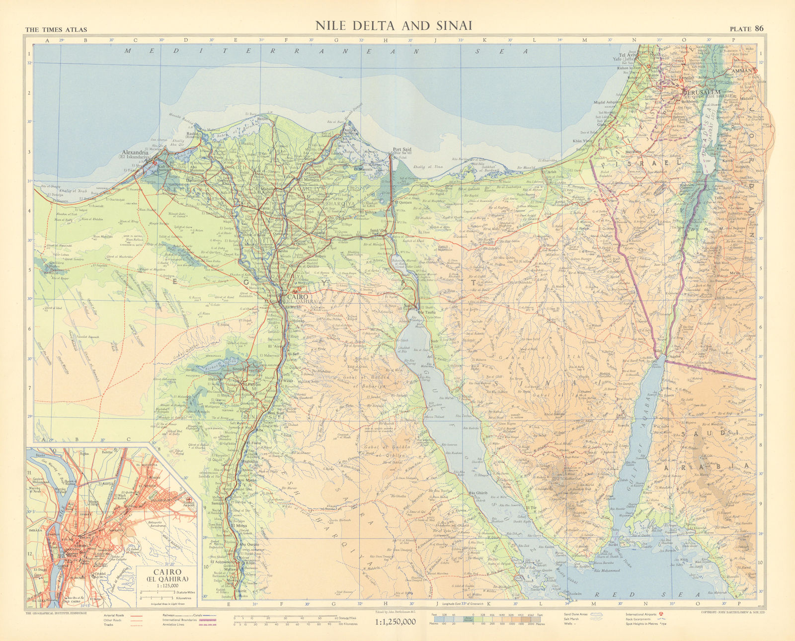 Associate Product Nile Delta and Sinai. Cairo plan. Egypt. Eilat. Sharm el Sheikh. TIMES 1956 map