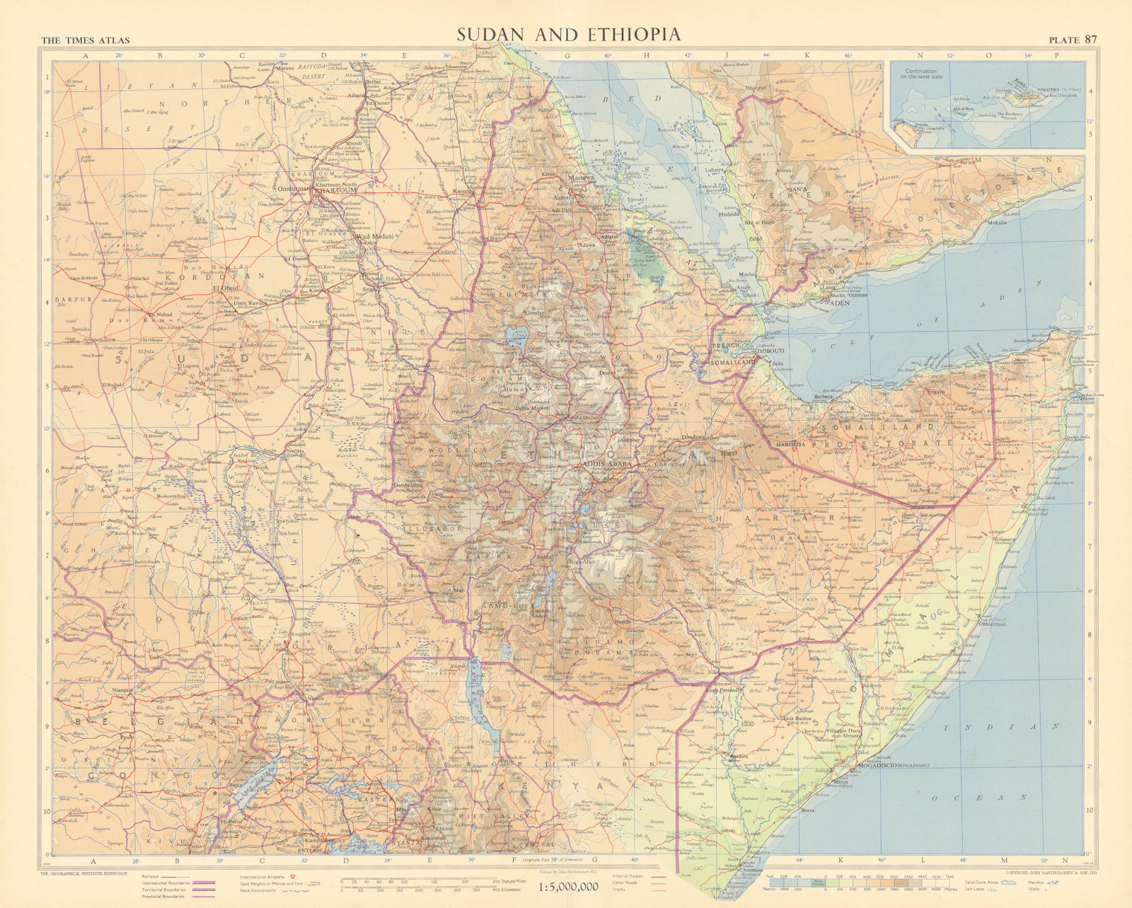 Horn of Africa. Sudan. Ethiopian Eritrea. Somaliland Protectorate TIMES 1956 map
