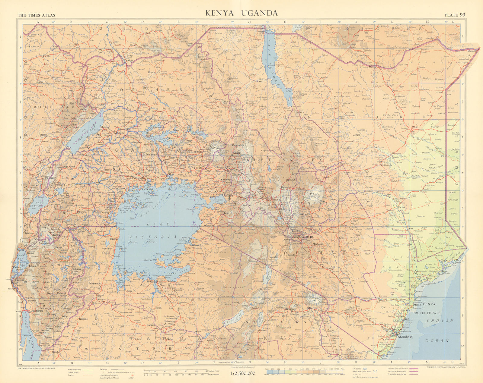 East African Rift valley. Kenya Uganda Tanganyika Tanzania Rwanda TIMES 1956 map
