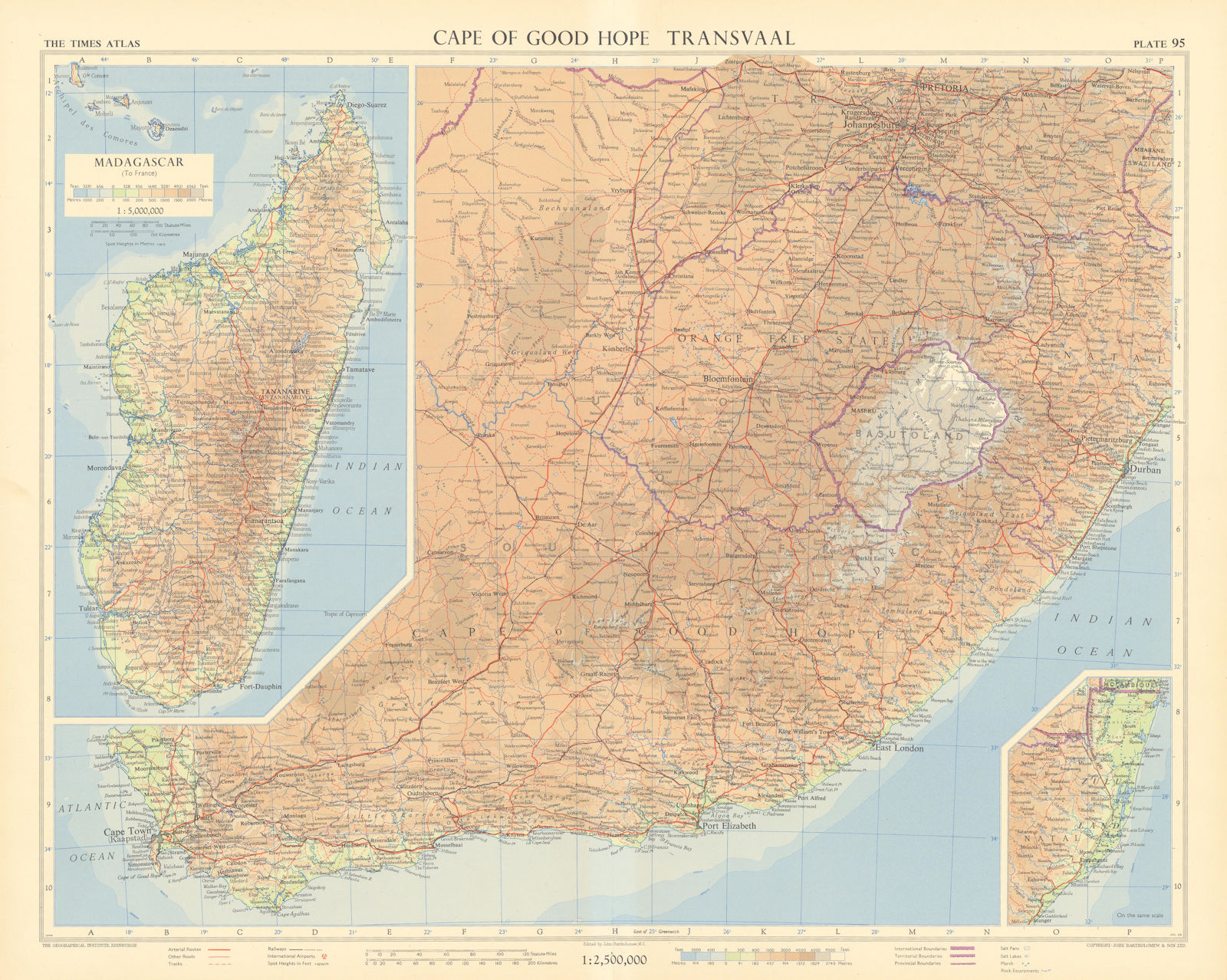 Associate Product Cape of Good Hope & Transvaal. Madagascar. South Africa. TIMES 1956 old map