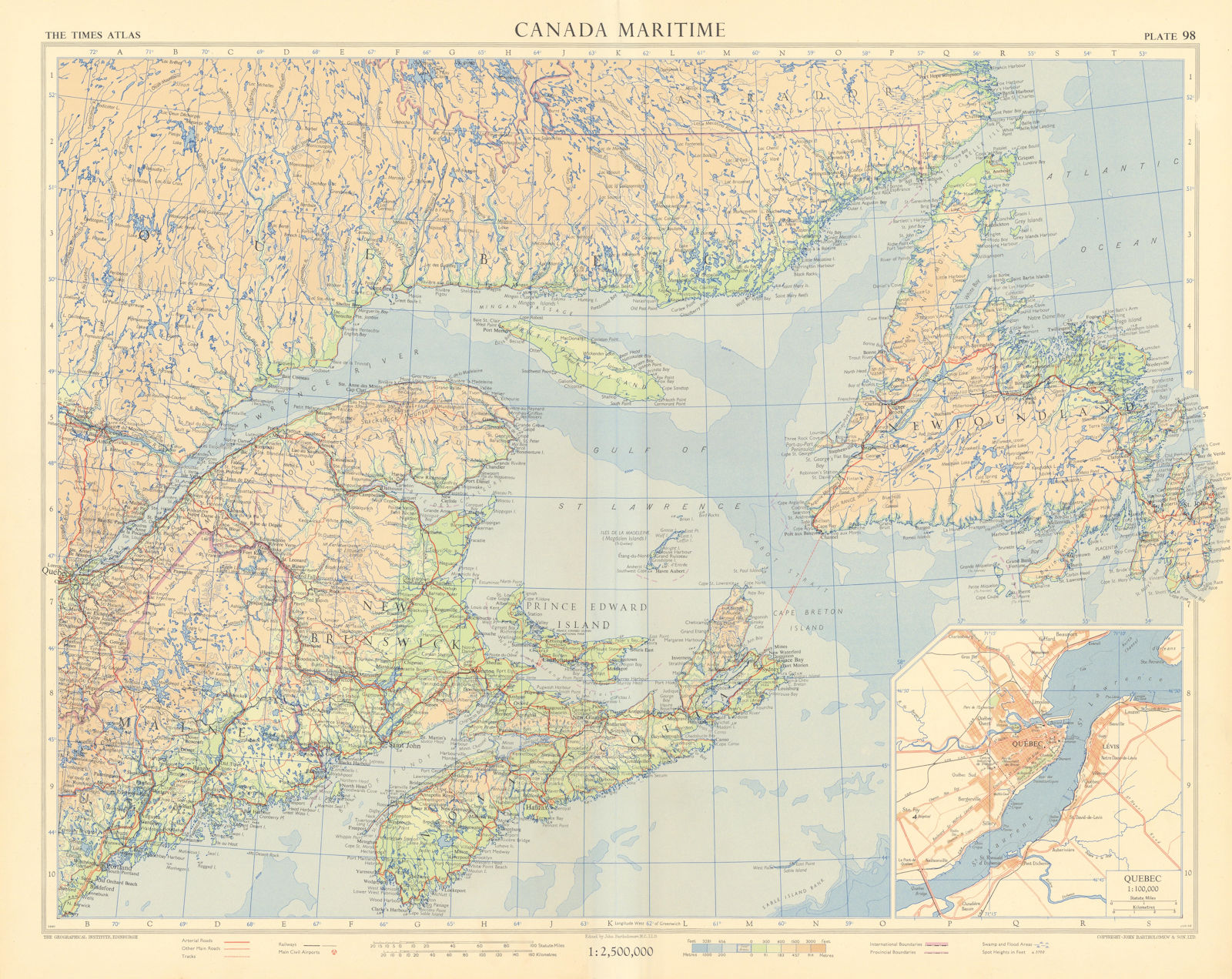 Canada Maritime. Gulf of St Lawrence. Newfoundland Nova Scotia. TIMES 1957 map