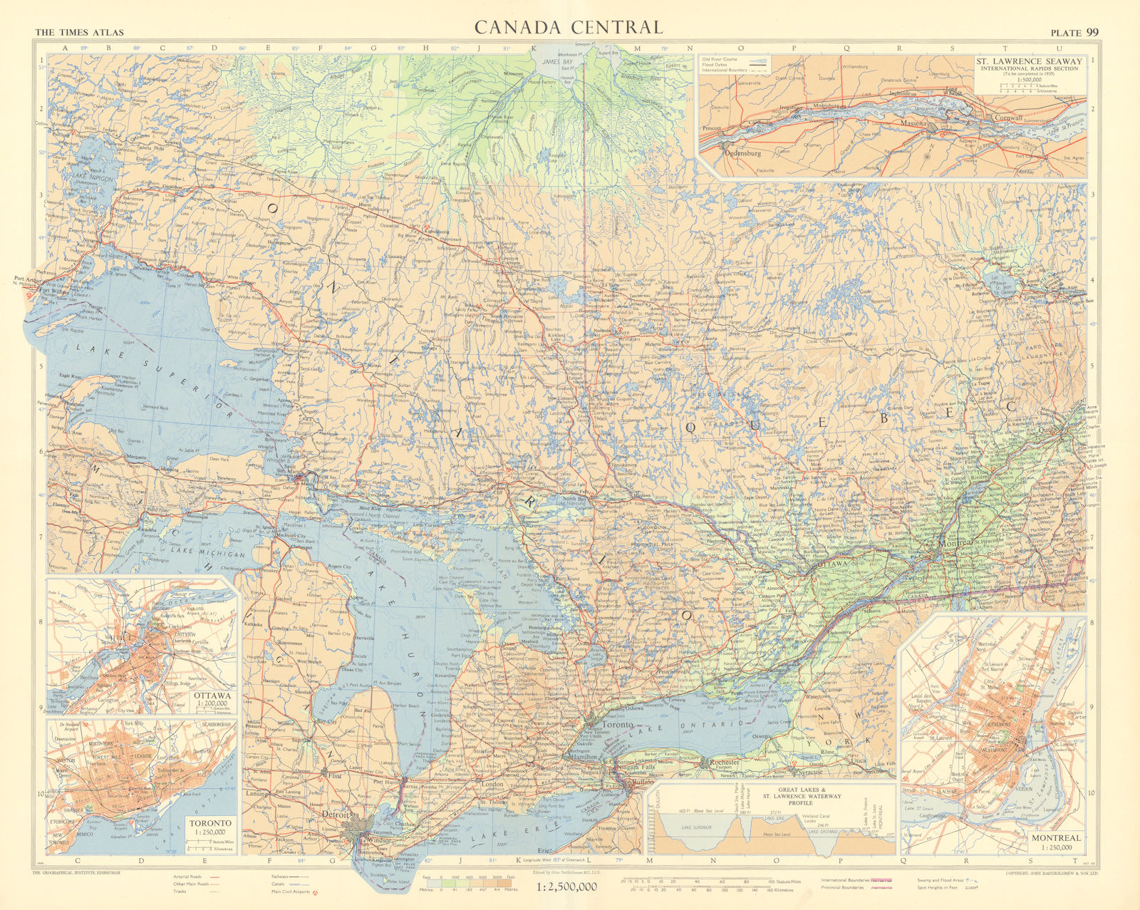 Ontario Canada. Ottawa Toronto. St Lawrence Seaway. Great Lakes. TIMES 1957 map