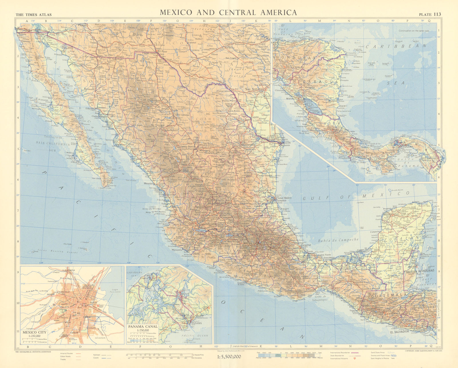 Associate Product Mexico and Central America. Mexico City. Panama Canal. TIMES 1957 old map