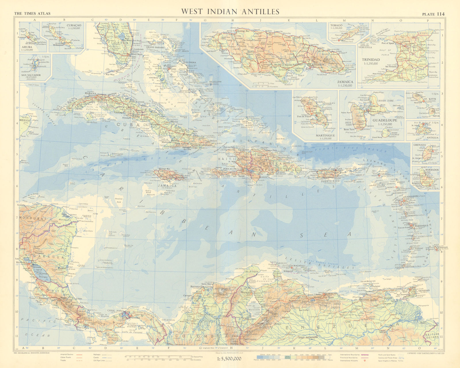 Associate Product West Indies. Antilles Caribbean Jamaica Trinidad. TIMES 1957 old vintage map