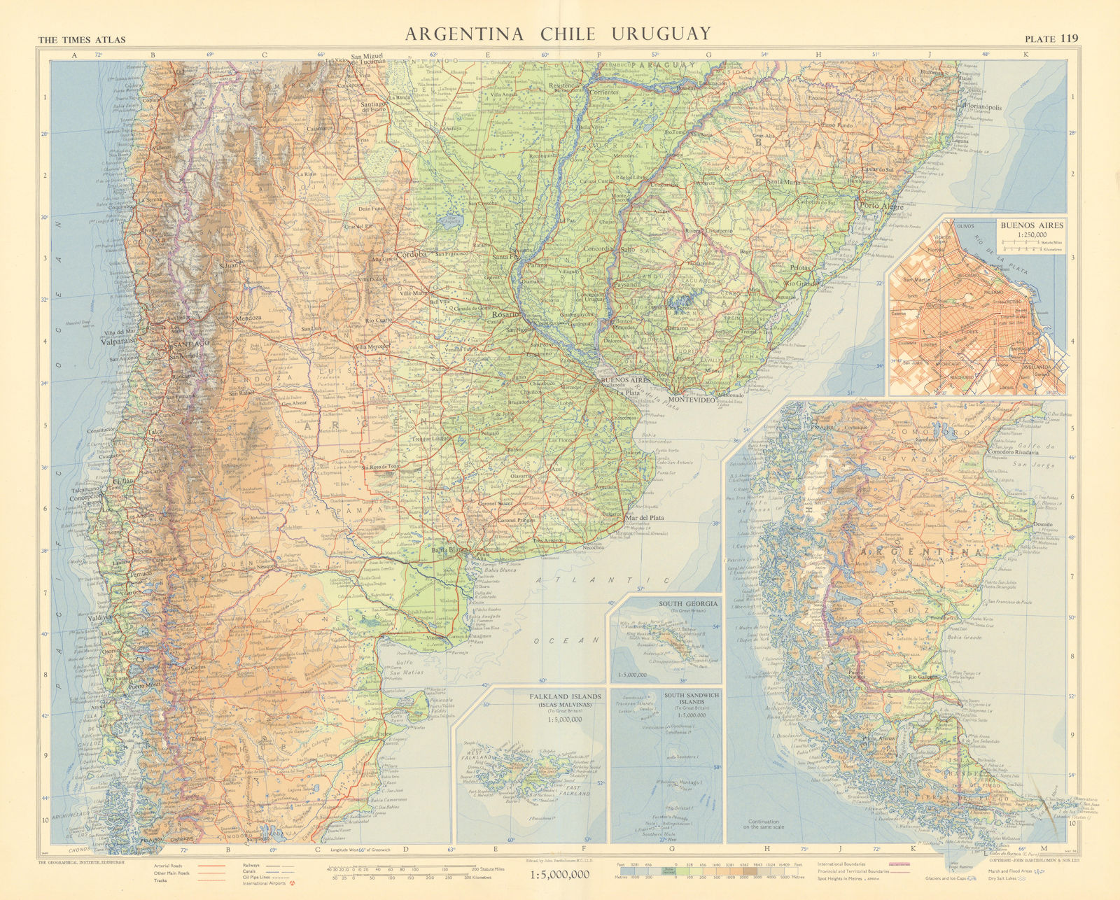 Associate Product Argentina Chile Uruguay. Buenos Ayres plan. South America. TIMES 1957 old map