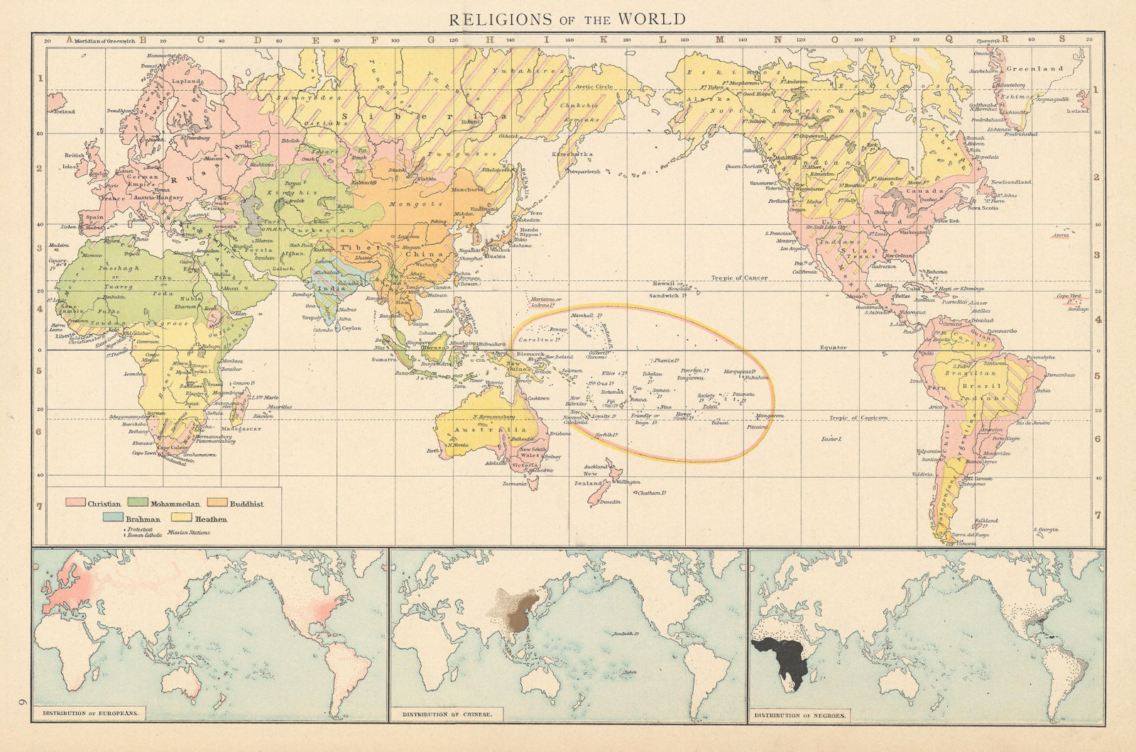 Religions of the world. Christian Islam Buddhist Heathen Hindu. TIMES 1895 map