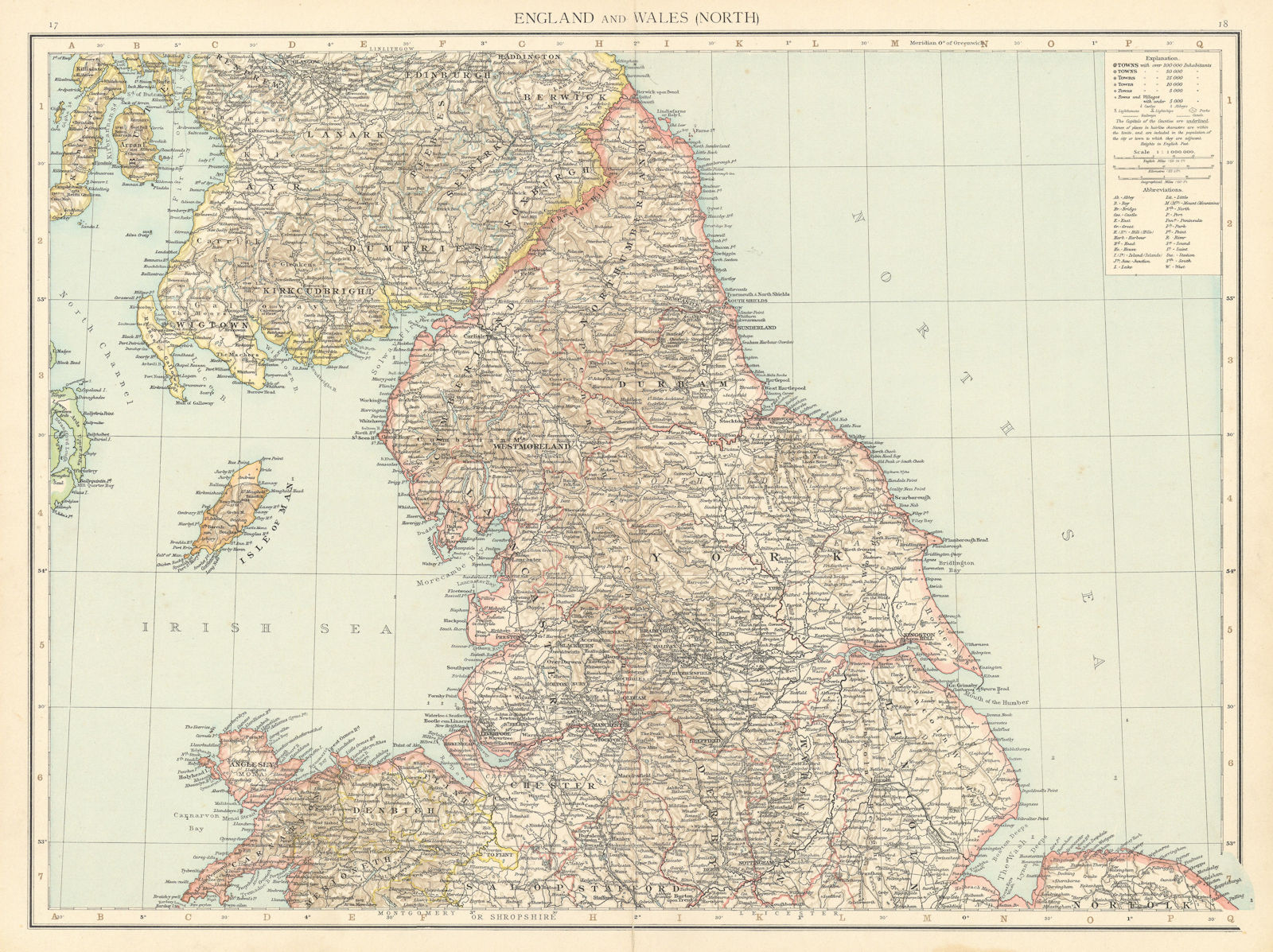 England & Wales North. Yorkshire Lancashire Cumbria Lincs. THE TIMES 1895 map
