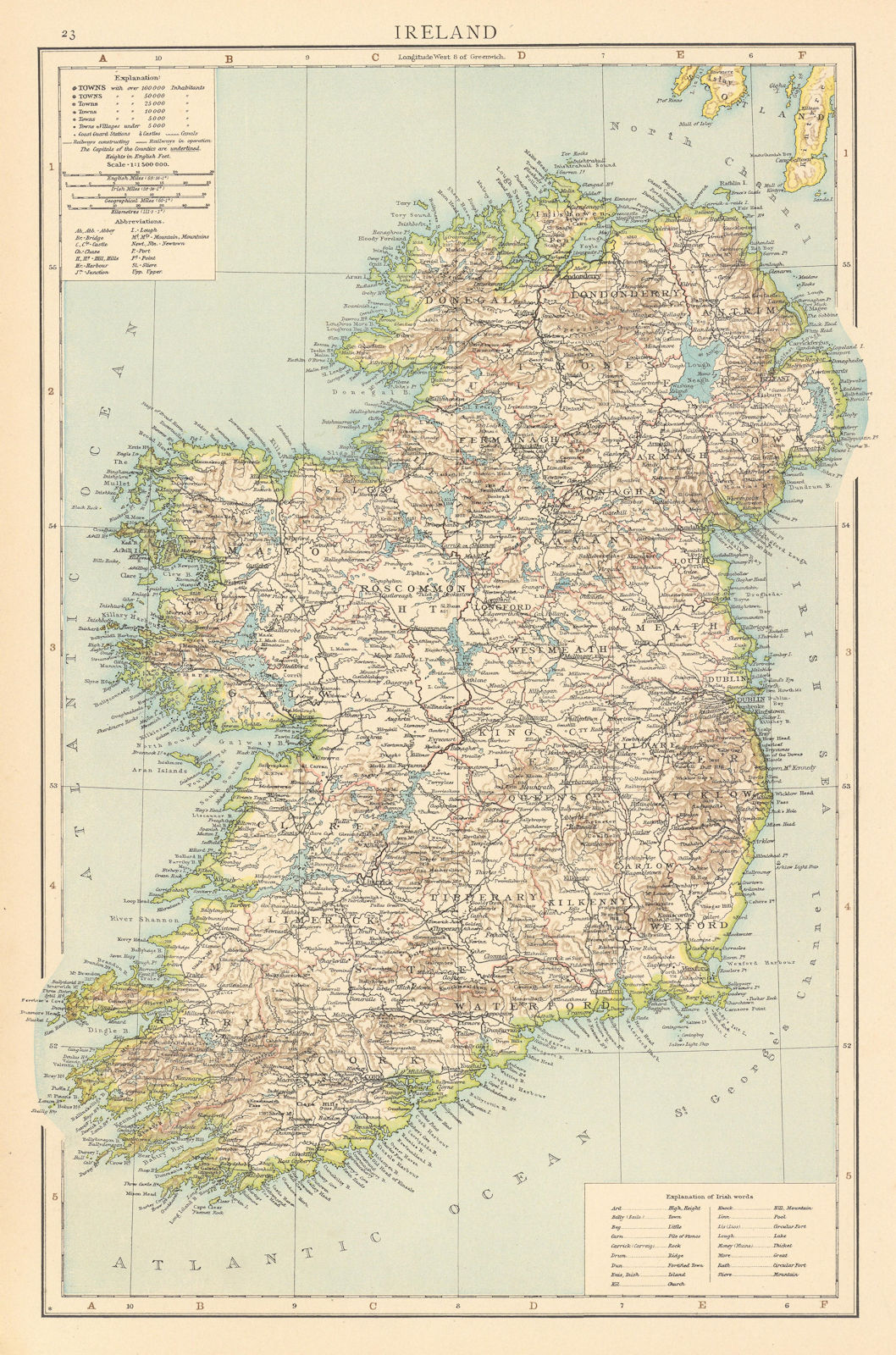 Ireland. THE TIMES 1895 old antique vintage map plan chart