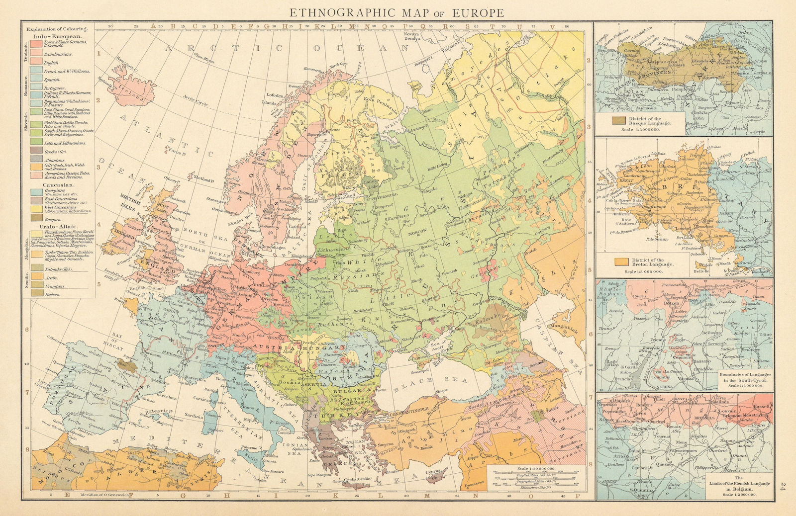 Europe Ethnographic map. Breton Basque Flemish Sudtyrol Languages. TIMES 1895
