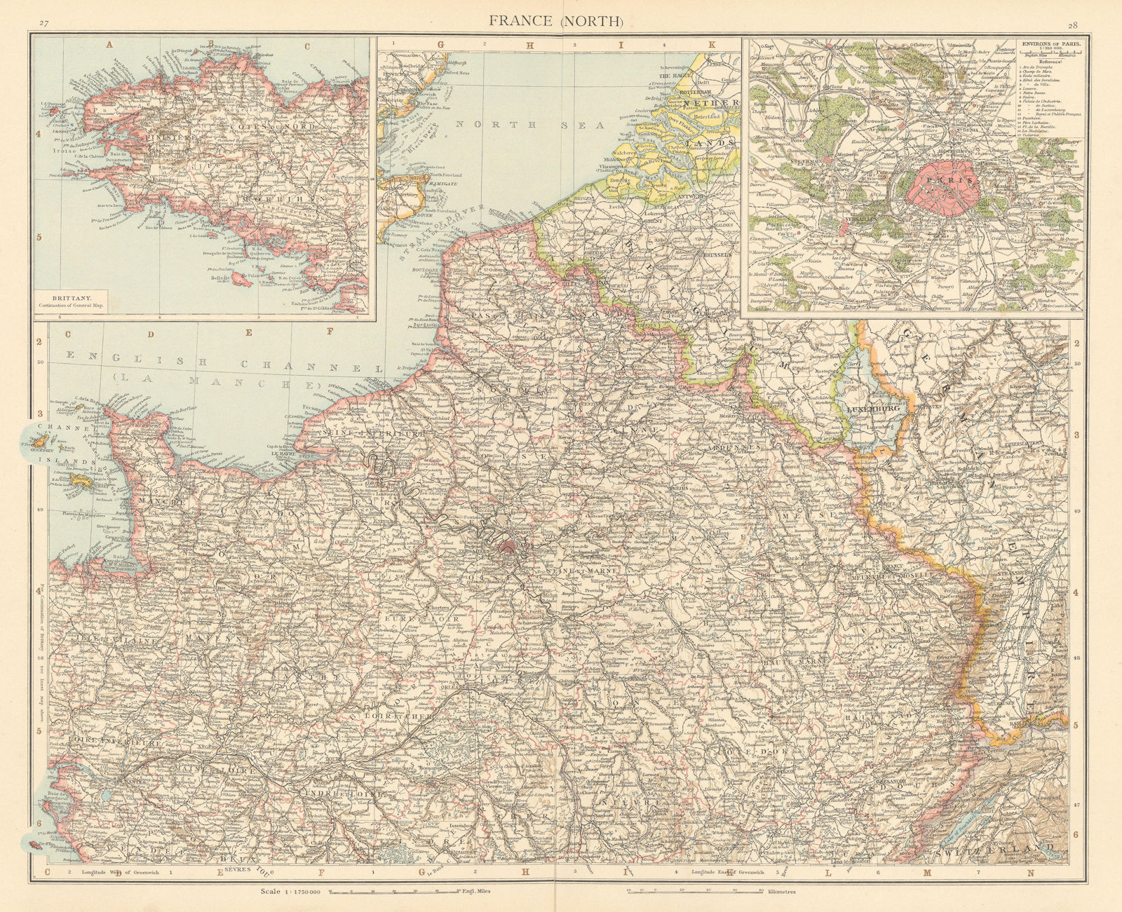 Associate Product France (North). Paris environs. THE TIMES 1895 old antique map plan chart