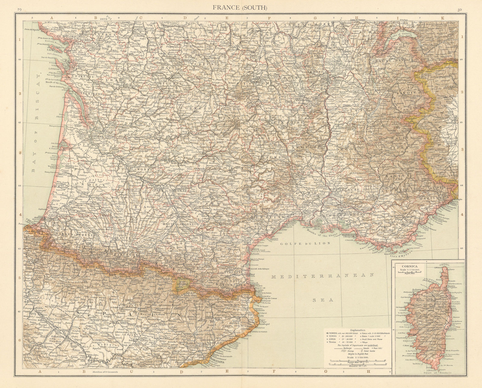 France (South). THE TIMES 1895 old antique vintage map plan chart