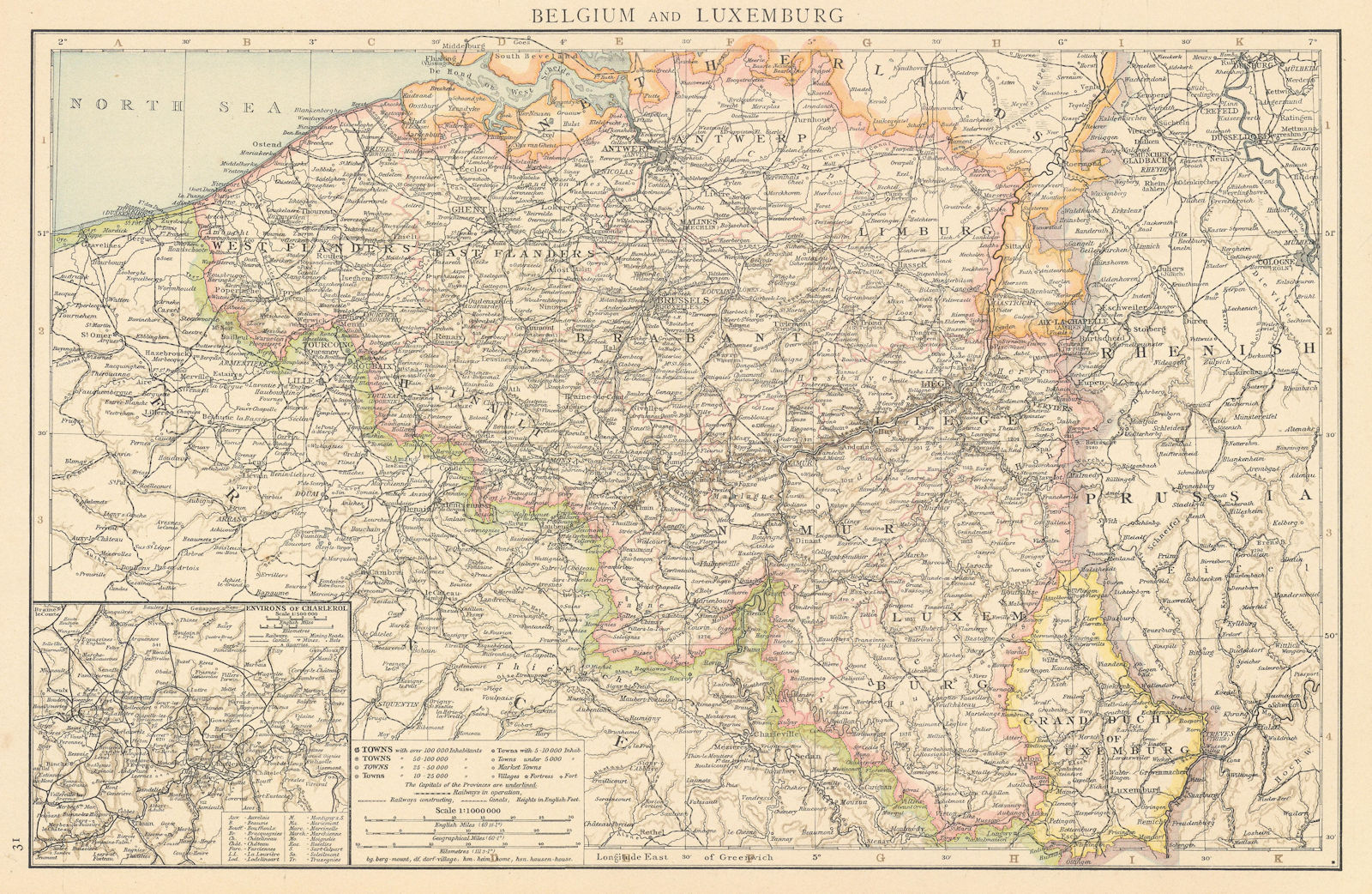 Associate Product Belgium and Luxemburg. Environs of Charleroi. THE TIMES 1895 old antique map