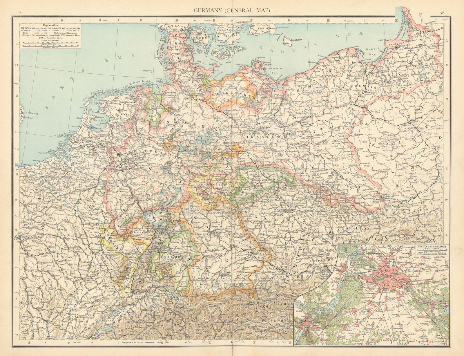Associate Product Germany. Poland Prussia. Berlin environs. Benelux. THE TIMES 1895 old map
