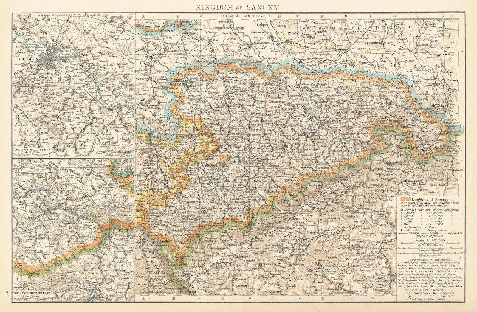 Kingdom of Saxony. Dresden environs. Saxon Switzerland. THE TIMES 1895 old map
