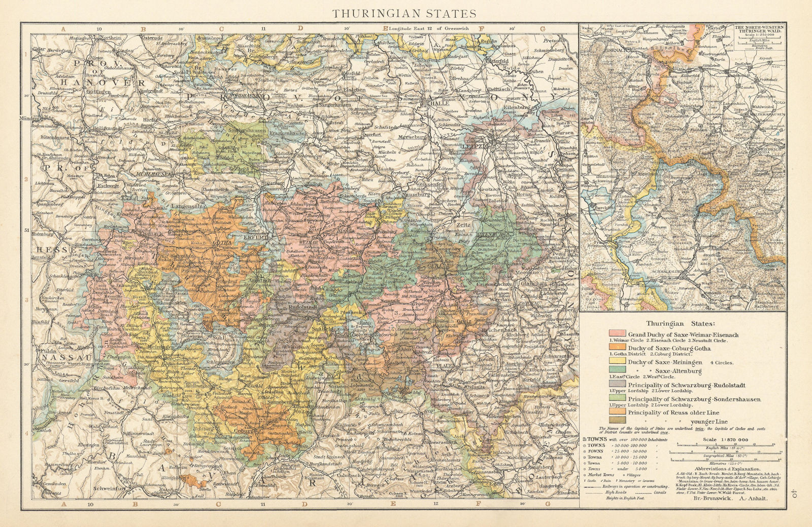 Thuringian States. Saxe-Weimar-Eisenach/Coburg-Gotha Reuss. TIMES 1895 old map