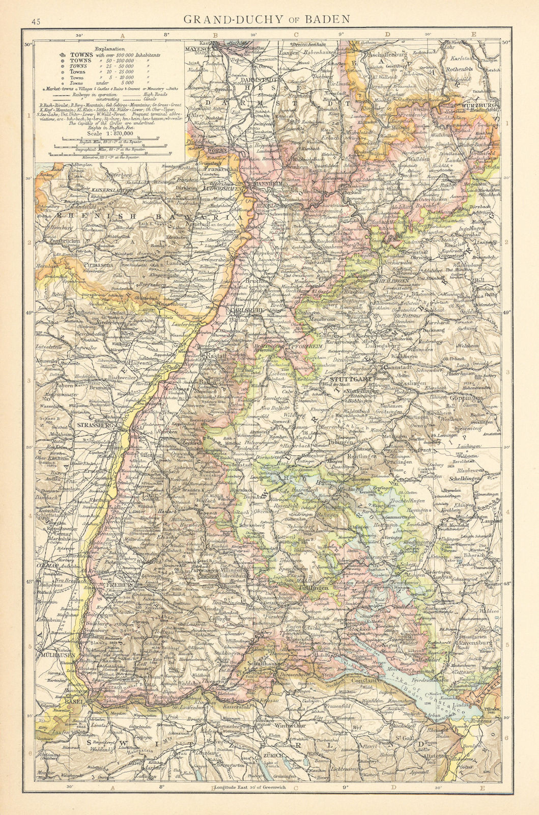 Associate Product Grand-Duchy of Baden. THE TIMES 1895 old antique vintage map plan chart