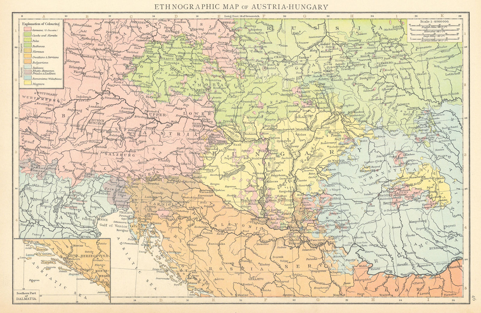 Associate Product Austria-Hungary Ethnographic map. Magyars Germans Slovenes Poles TIMES 1895