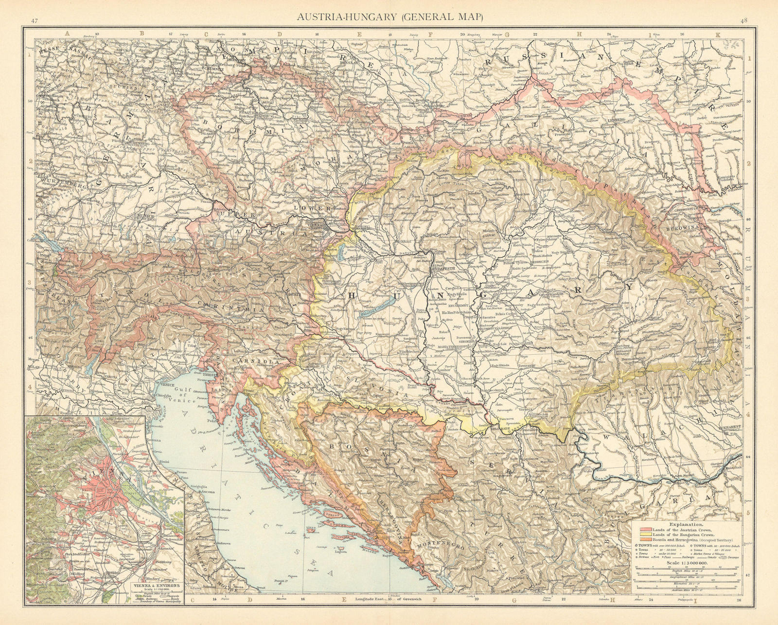 Associate Product Austria-Hungary. Czechia Croatia Bosnia Serbia. Vienna environs. TIMES 1895 map