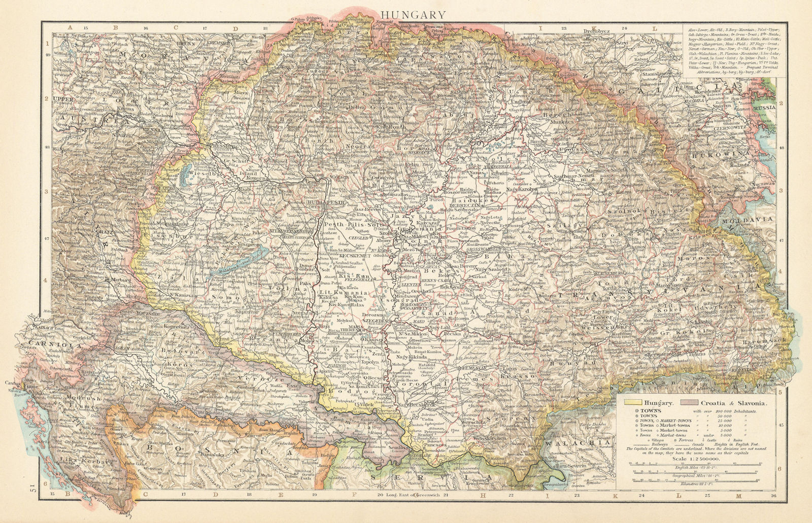 Hungary, Croatia & Slavonia. Slovenia. THE TIMES 1895 old antique map chart