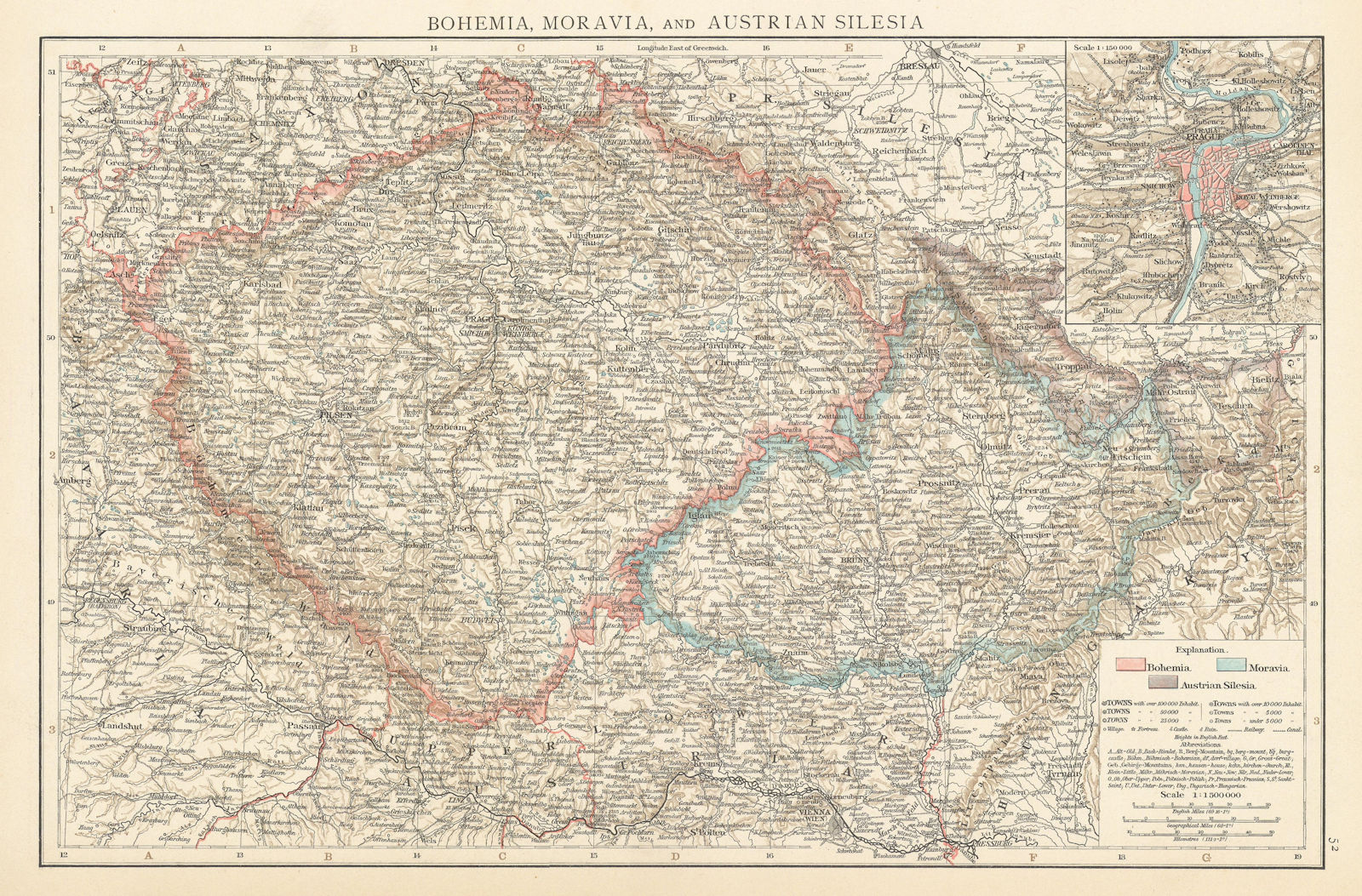 Bohemia, Moravia & Austrian Silesia. Czechia. Prague environs. TIMES 1895 map