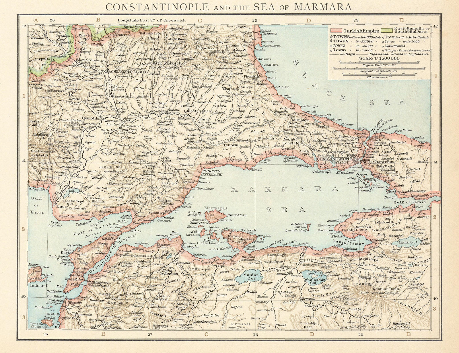 Constantinople & sea of Marmara. Istanbul. Dardanelles. Rumelia. TIMES 1895 map