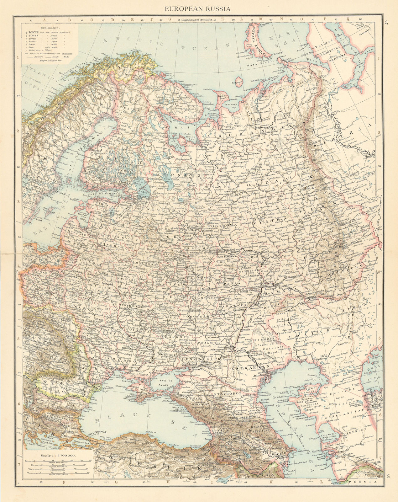 European Russia. Baltic Caucasus Ukraine Black & Caspian seas. TIMES 1895 map