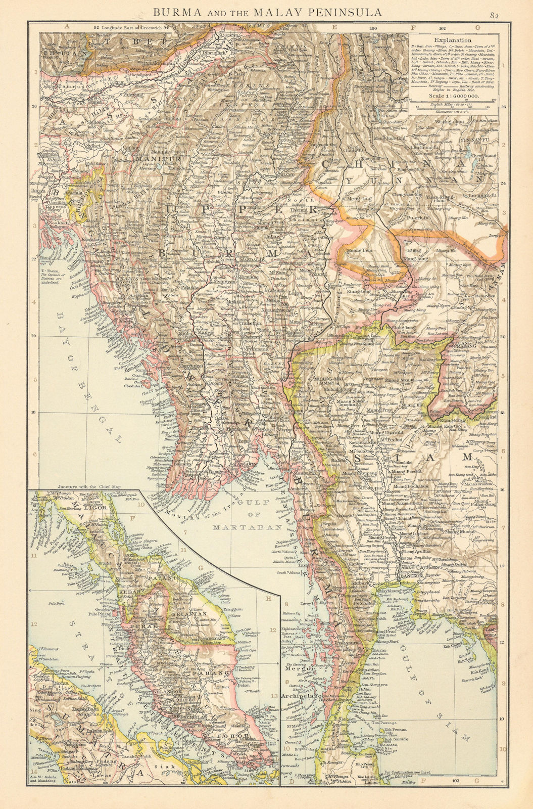 Burma & the Malay Peninsula. Myanmar Yunnan Siam Thailand Assam. TIMES 1895 map