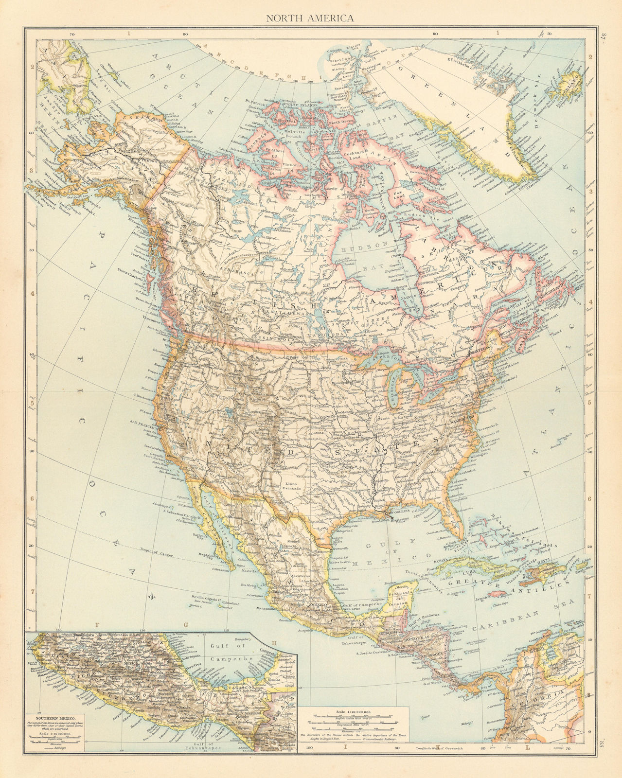 North America showing railways. Central America. USA Canada. THE TIMES 1895 map
