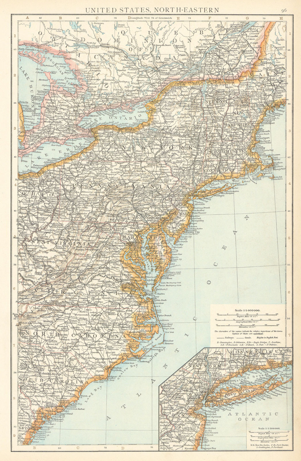 North-east United States. New England Atlantic Seaboard. TIMES 1895 old map