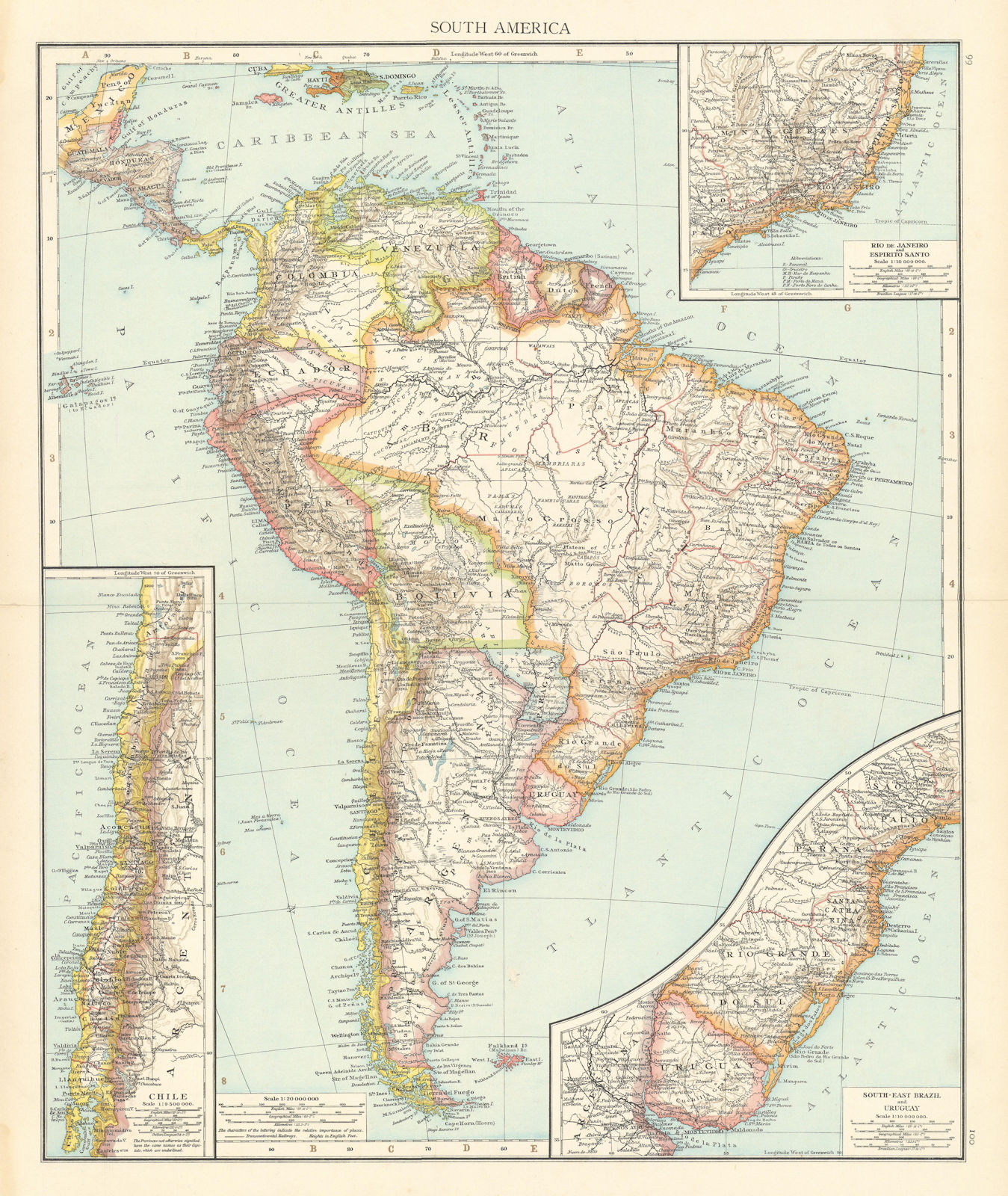 Associate Product South America. Chile Brazil Uruguay Argentina Peru. THE TIMES 1895 old map