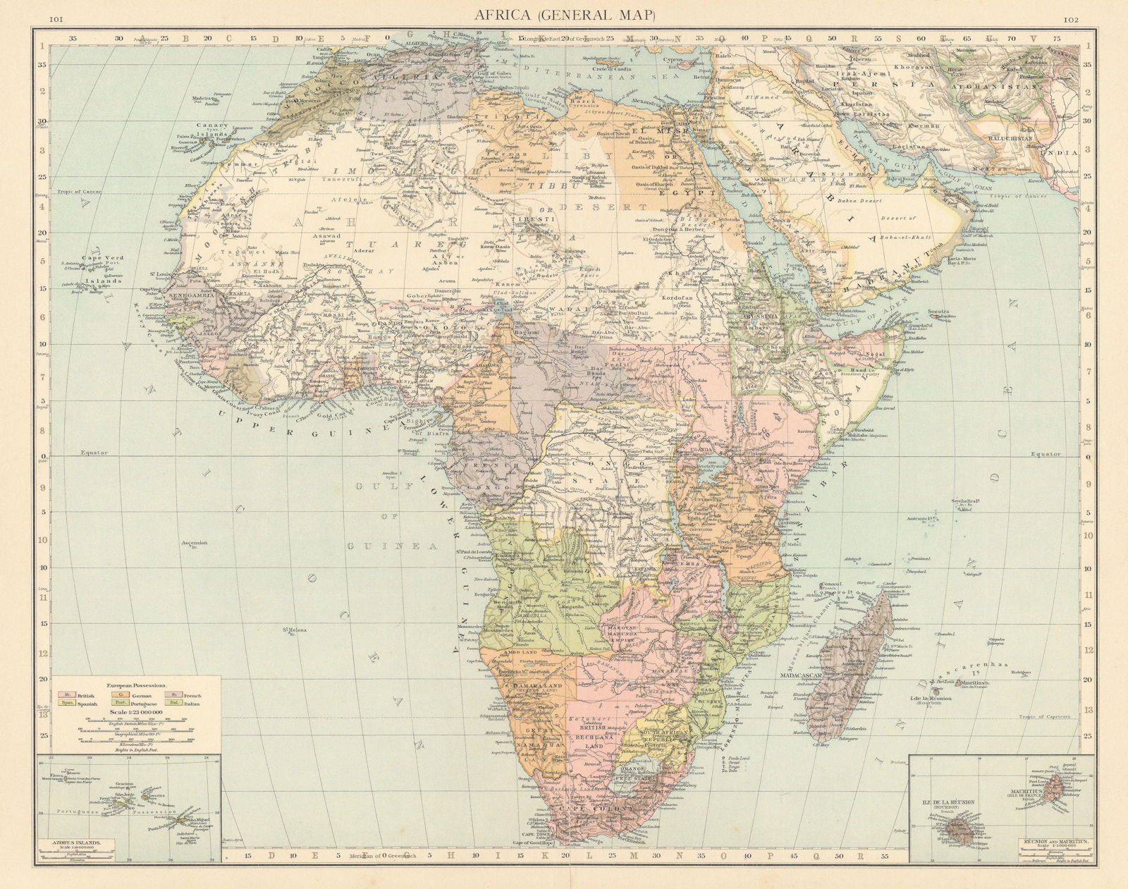 Colonial Africa. British German French Spanish Portuguese Italian TIMES 1895 map